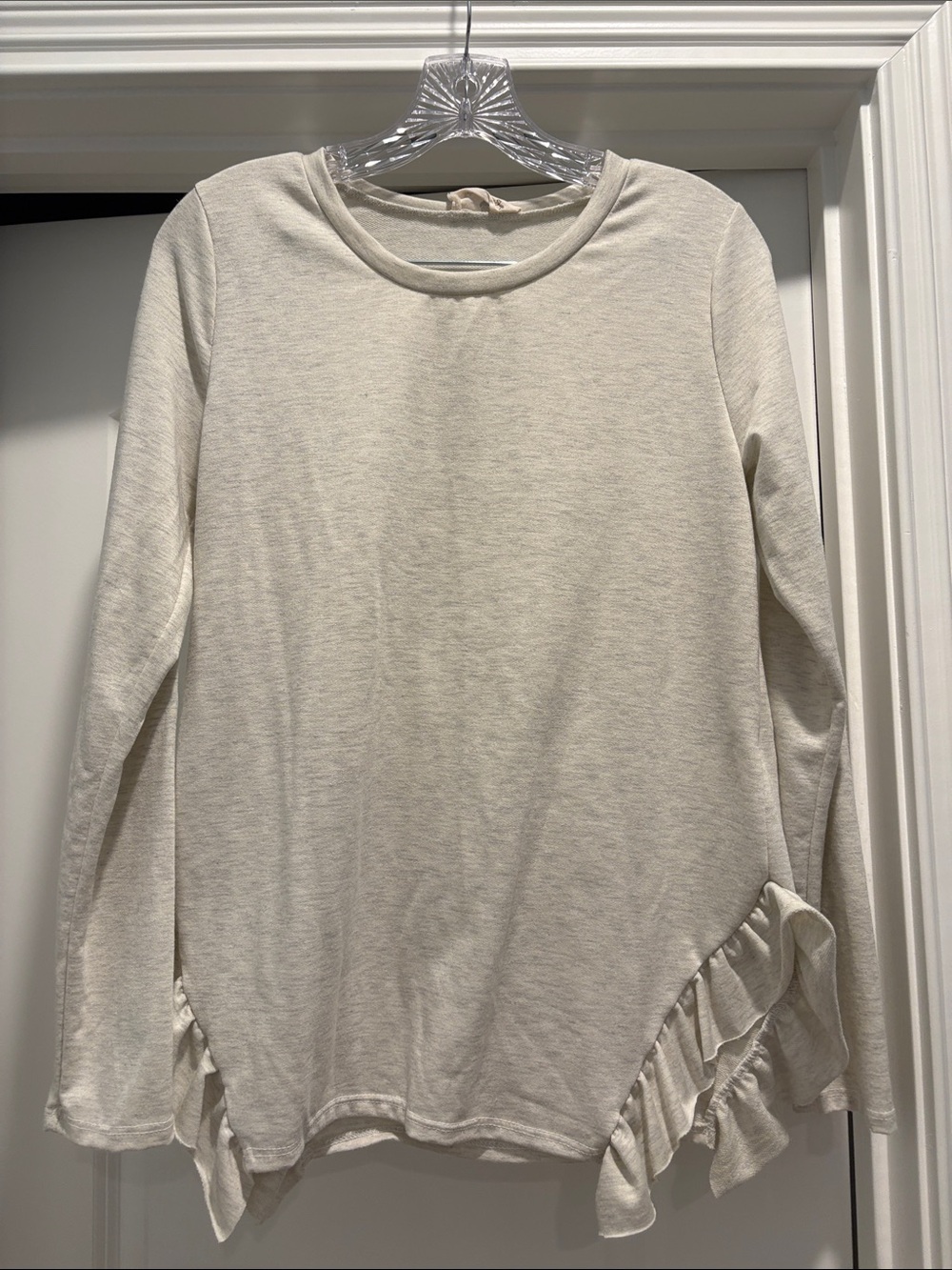 LAST CHANCE! Cream Ruffle Hem Long Sleeve Top